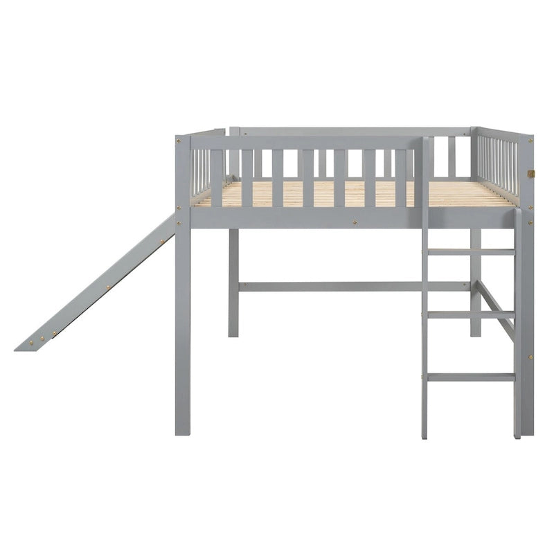 Niedriges Hochbettgestell in voller Größe für Jungen, Mädchen, Kinder, Erwachsene und Kleinkinder, mit Leiter und Rutsche