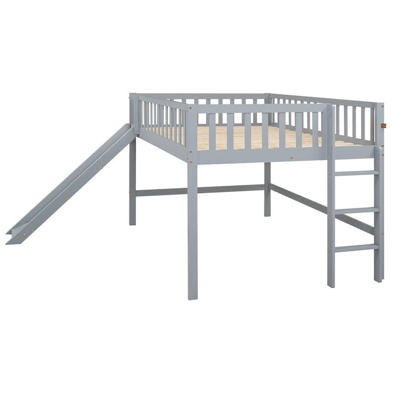 Niedriges Hochbettgestell in voller Größe für Jungen, Mädchen, Kinder, Erwachsene und Kleinkinder, mit Leiter und Rutsche