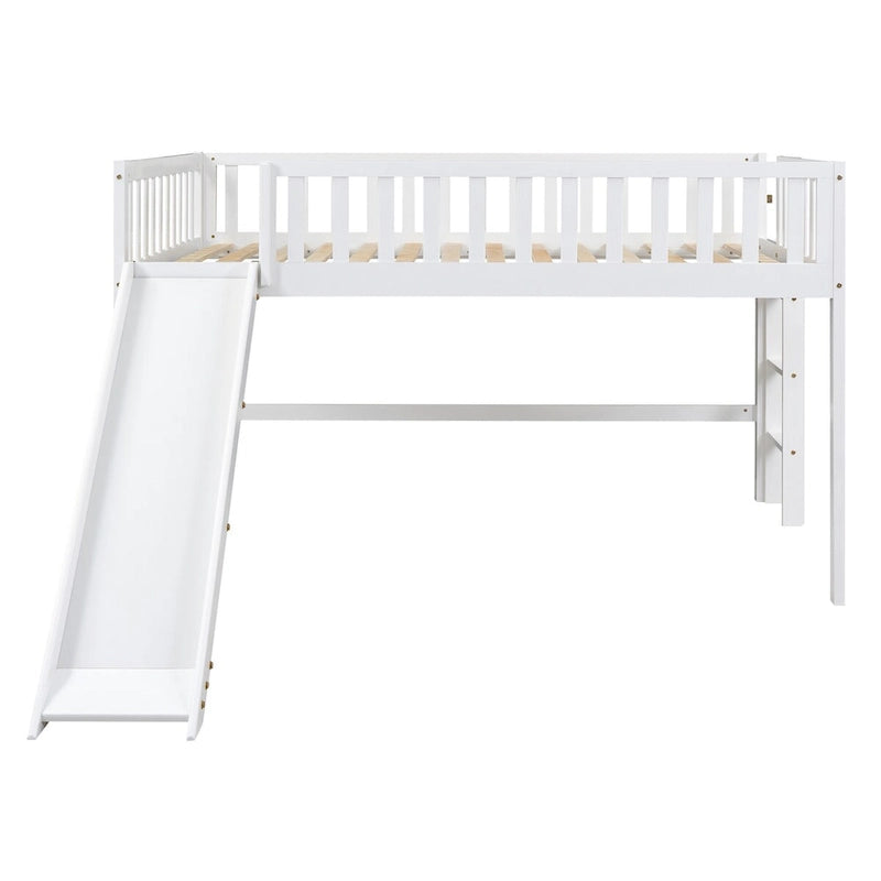 Niedriges Hochbettgestell in voller Größe für Jungen, Mädchen, Kinder, Erwachsene und Kleinkinder, mit Leiter und Rutsche