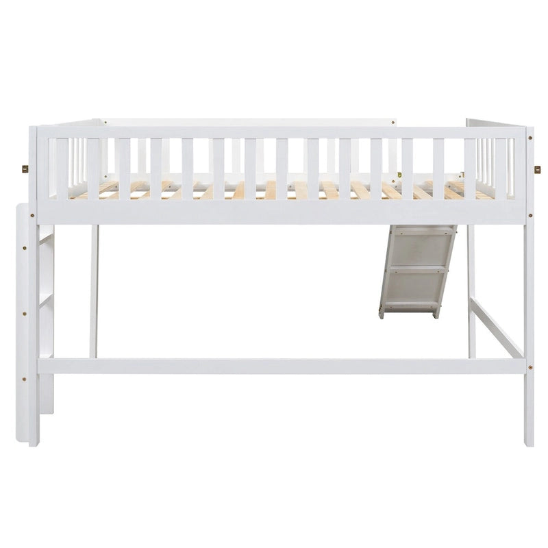 Niedriges Hochbettgestell in voller Größe für Jungen, Mädchen, Kinder, Erwachsene und Kleinkinder, mit Leiter und Rutsche