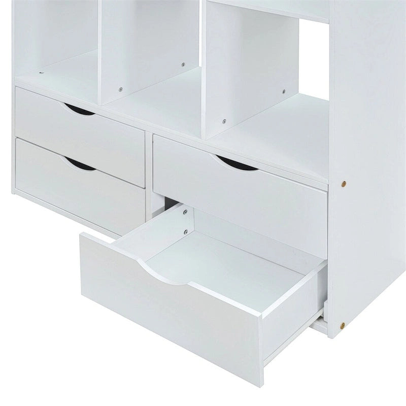 Hochbett in Twin-Größe mit großen Regalen, Schreibtisch und LED-Beleuchtung