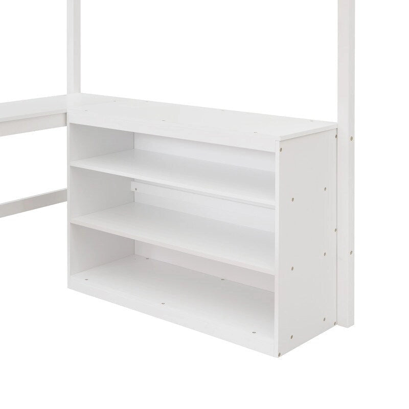 Hochbett in voller Größe mit Regalen und Schreibtisch