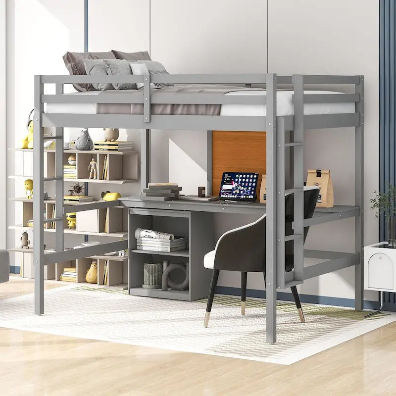 Stravagante letto a soppalco matrimoniale con scrivania e tavola da disegno