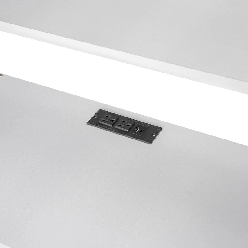 Letto a soppalco singolo/matrimoniale con scrivania multi-contenitore, luce LED e vassoio comodino, stazione di ricarica, bianco