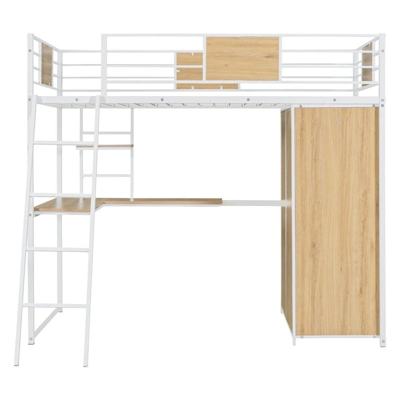Hochbett in Twin-Größe mit L-förmigem Schreibtisch und Kleiderschrank