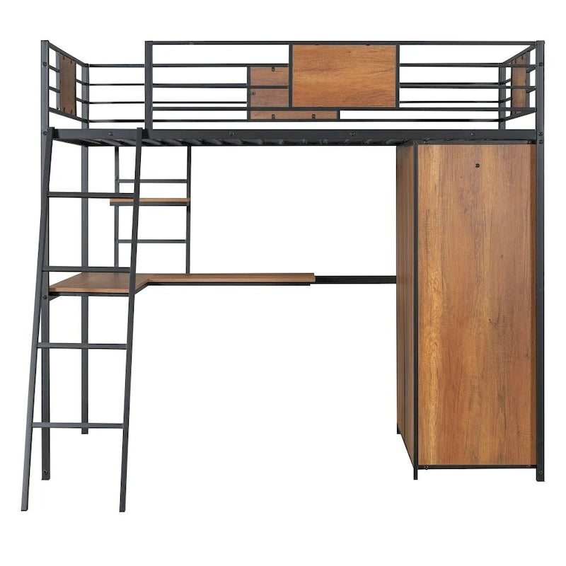 Hochbett in Twin-Größe mit L-förmigem Schreibtisch und Kleiderschrank