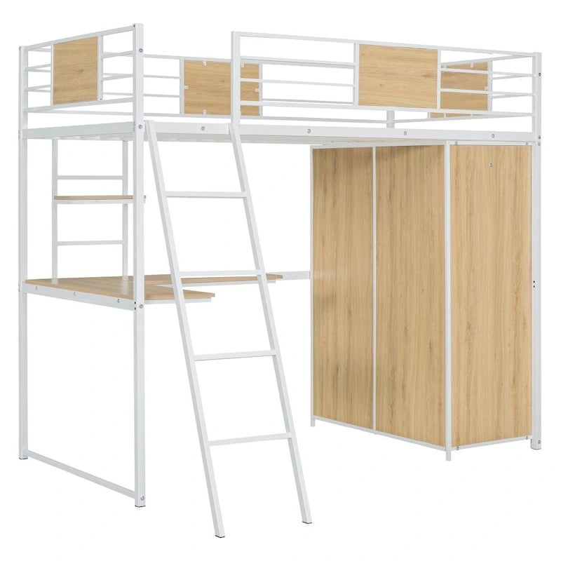 Hochbett in Twin-Größe mit L-förmigem Schreibtisch und Kleiderschrank